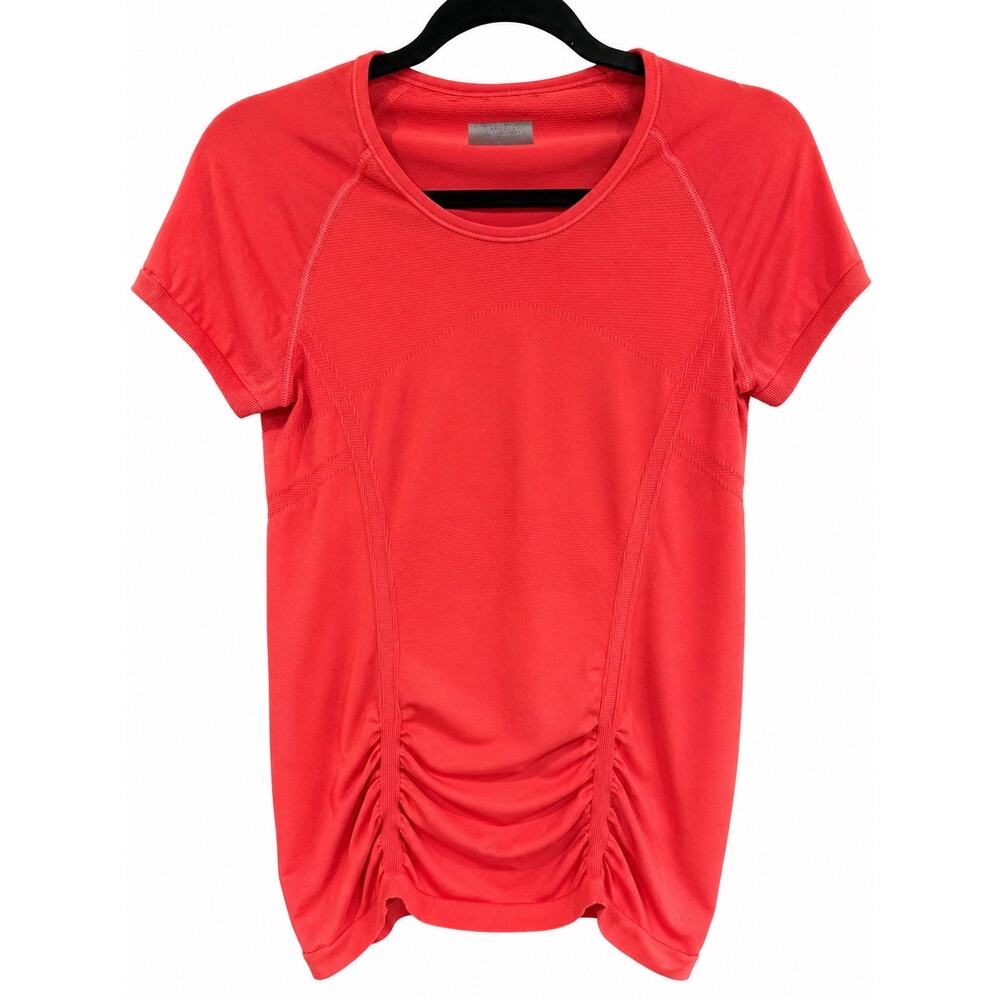 Athleta Fastest Track Tee Womens Medium Coral Ruched Seamless Yoga Pilates Gym